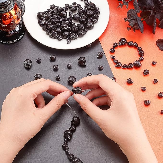 arricraft 120 Pcs 3 Sizes Black Skull Beads, Synthetic Turquoise Skull Shape Stone Loose Beads for Jewelry Making