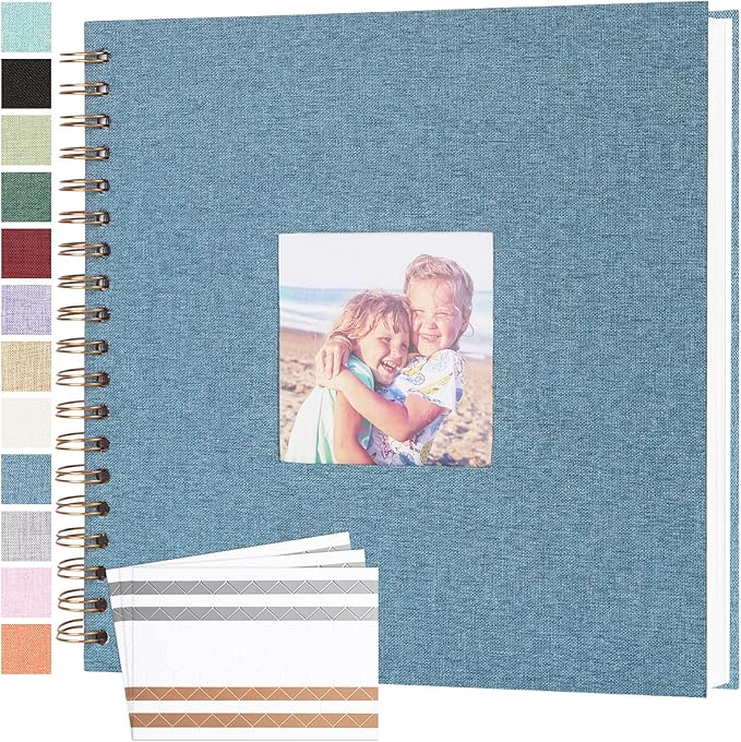 Scrapbook Photo Album 10x10 Inches 80 Pages Hardcover Kraft Paper Linen Cover Scrap Book Memory Book DIY Scrapbook Albums for Wedding Baby Boyfriend Travel Anniversary Family, Blue