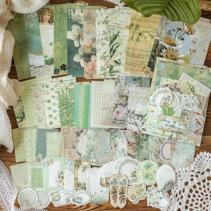 400 Sheets Floral Scrapbook Paper, 4 Packs Junk Journal Scrapbooking Supplies for Journaling, Scrapbooking Embellishments, Planner, Card Making, Collage