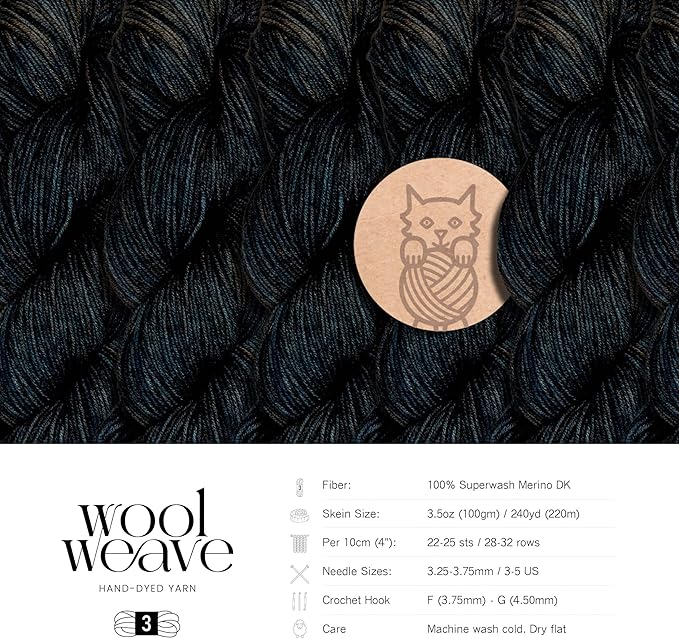 Superwash Merino Wool Yarn for Knitting & Crocheting - Premium Hand Dyed Yarns, 100gr, 240 Yards, Dk Weight - Luxurious & Soft Black Variegated Yarn
