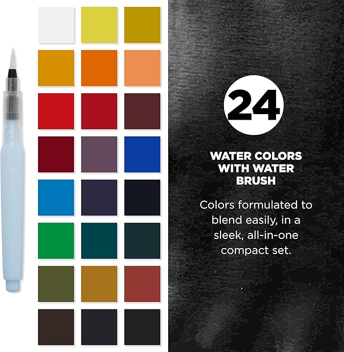 SAKURA XNCW-24N, 24 Assorted Watercolors Field Sketch Set with Brush