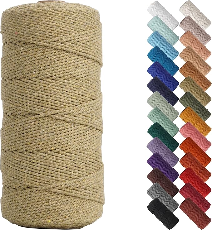 NOANTA Khaki Macrame Cord 2mm x 220yards, Colored Macrame Rope, Cotton Rope Macrame Yarn, Colorful Cotton Craft Cord for Wall Hanging, Plant Hangers, Crafts, Knitting
