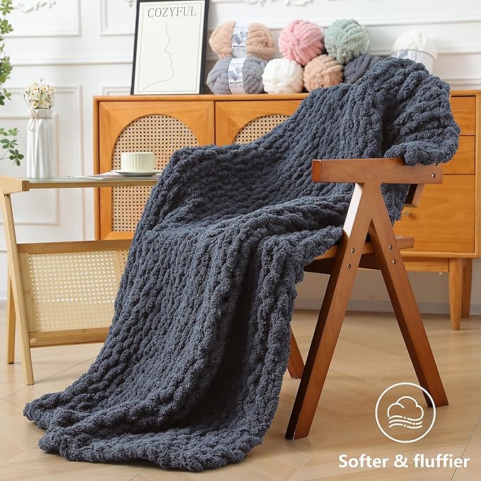 Chunky Yarn for Hand Knitting - #10 Chunky Chenille Yarn, Jumbo Big Thick Chunky Yarns for Crocheting, Super Bulky Chunky Knit Blanket Yarns, 8 Skein (25 yds 8 oz Each Skein), Charcoal Grey
