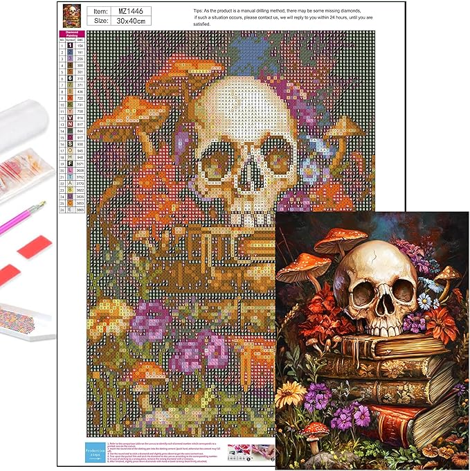 Axquilon Skull Diamond Art Kits for Adults - Book Diamond Painting Kits for Adults Beginner, DIY 5D Full Drill Gem Art for Home Wall Decor 12x16 inch