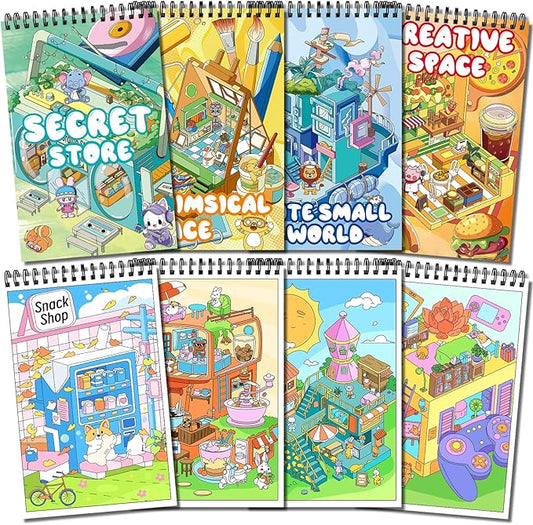 Elfew 4 Set Coloring Books for Teens & Kids 8-12, Stress Relieving & Therapeutic Coloring Book with 80 Cute Patterns, Anxiety Relief & Relaxation for Teens Adult Women