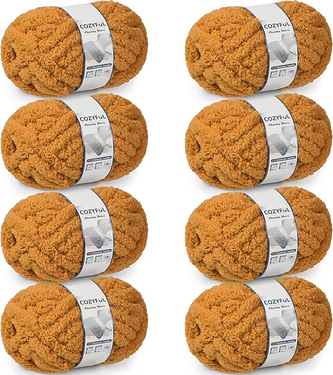 Chunky Yarn for Hand Knitting - #10 Chunky Chenille Yarn, Jumbo Big Thick Chunky Yarns for Crocheting, Super Bulky Chunky Knit Blanket Yarns, 8 Skein (25 yds 8 oz Each Skein), Mustard Yellow