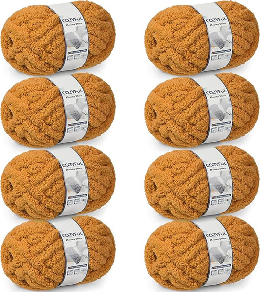 Chunky Yarn for Hand Knitting - #10 Chunky Chenille Yarn, Jumbo Big Thick Chunky Yarns for Crocheting, Super Bulky Chunky Knit Blanket Yarns, 8 Skein (25 yds 8 oz Each Skein), Mustard Yellow
