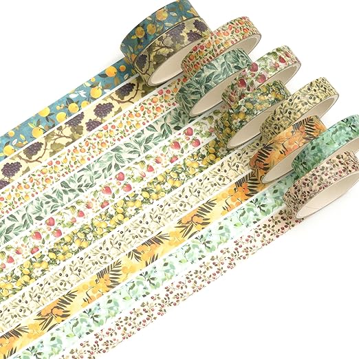 10 Rolls Skinny Washi Tape Set Texture Arts Adhesive Tapes Basic Patterns Decorative Masking Tape Sets for Craft, Kids, Scrapbook, DIY, Gift Wrapping (Style Six)