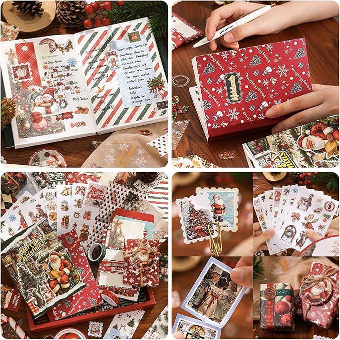 scrapbooking supplies kit, aesthetic junk journaling supplies, scrapbook kit with bullet journaling stickers, stationary set, vintage ephemera collage craft supplies gift for adults women beginner