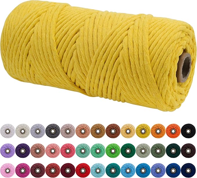 JeogYong Single Strand Macrame Cord 4mm x 109 Yards (328 Feet) Soft Cotton Rope Macrame Yarn 4 mm Macrame Cord, Macrame Supplies for Crafts Wall Hangings Plant Hangers Decorations (Lemon Yellow)