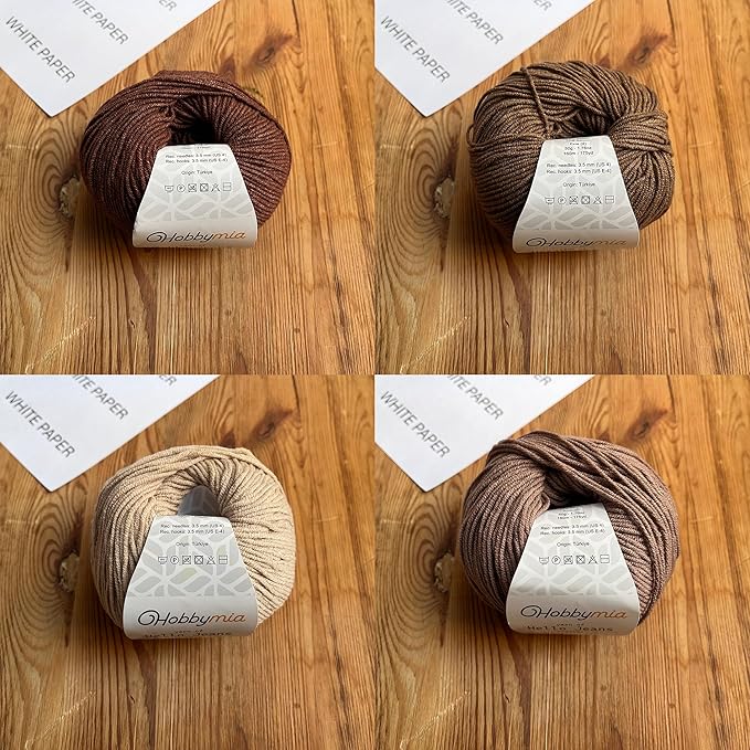 Cotton Yarn Kit - 4 Multicolor Balls Soft Sport Weight Yarn for Crochet & Amigurumi - 50g / 175yds Each & 10 Stitch Markers (H03 - Coffee)