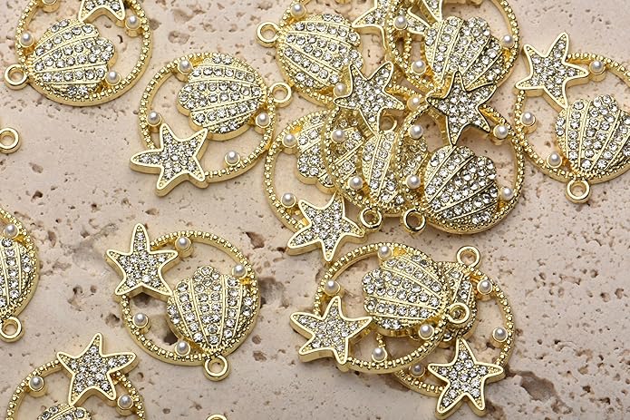 Pack of 20 Rhinestone Charms Gold Plated Pendants Pave Crystal Accessories for Necklace Bracelet Jewelry Making DIY Crafting