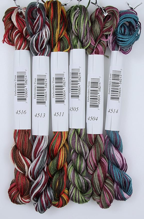 KCS Big skeins of 25 Meters Size 25 Color Variegated Cross Stitch Stranded Threads,6 skeins,09
