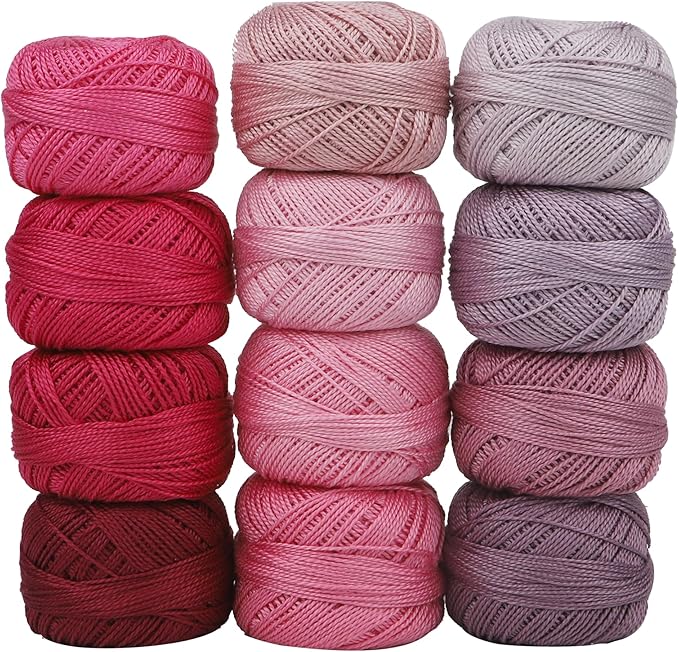 Size 8 Double Mercerized Egyptian Long Staple Cotton Pearl Thread 12 Gradient Colors per Box 5 Grams Ball Rainbow Color Embroidery Thread for Crochet Cross Stitch Hand Embroidery (12E)