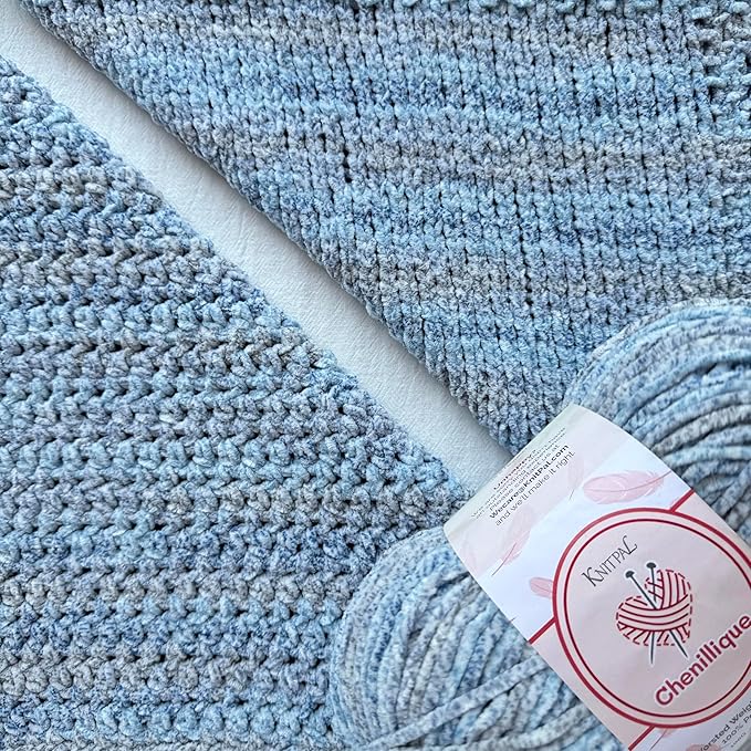 Chenillique Velvet Chenille Yarn for Crocheting, 4-Pack (856Yds / 400G), Free Patterns, Beginners Friendly - Soft Baby Yarn for Knitting Baby Blanket - #4 Medium Worsted Weight - Blueberry Whisper