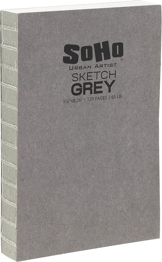SoHo Urban Artist Open Bound Sketch Pads - Open Coptic Bound Sketch Pads for Drawing, Calligraphy, Any Dry Media, & More! - [Grey - 5.6x8.26 - Single]