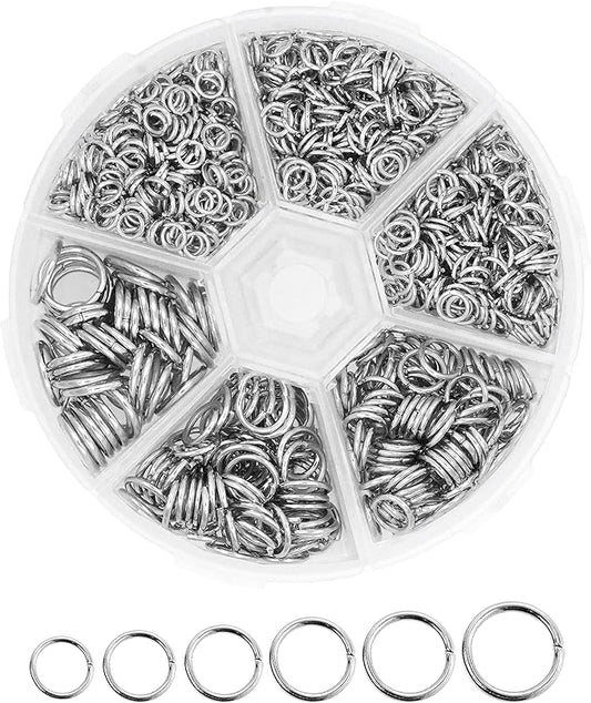 Mandala Crafts Assorted Silver Color Jump Rings Jewelry Findings Metal O Rings for Jewelry Making Supplies - 1250 4mm to 10mm Small Open Jump Rings Kit for Necklace Earring