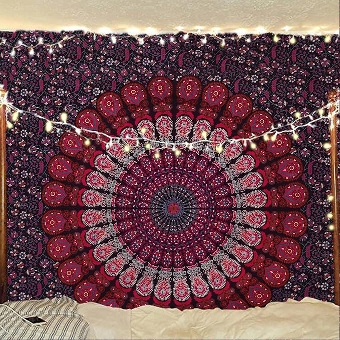 bless international handmade indian hippie bohemian psychedelic peacock mandala wall hanging college dorm beach throws table cloth bedding tapestry (purple pink, poster(30x40inches)(76x101cms))