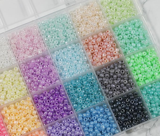Size 4mm Glass Seed Beads 24 Ceylon Colors Total About 3600pcs, 6/0 Small Seed Beads for Jewelry Making