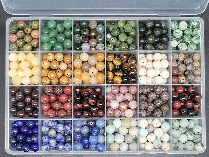 500pcs 8mm Natural Round Gemstone Beads Hole Size 1mm DIY Smooth Beads for Bracelet Necklace Earrings Jewelry Making,Box Packed (24 Material-4,8mm)