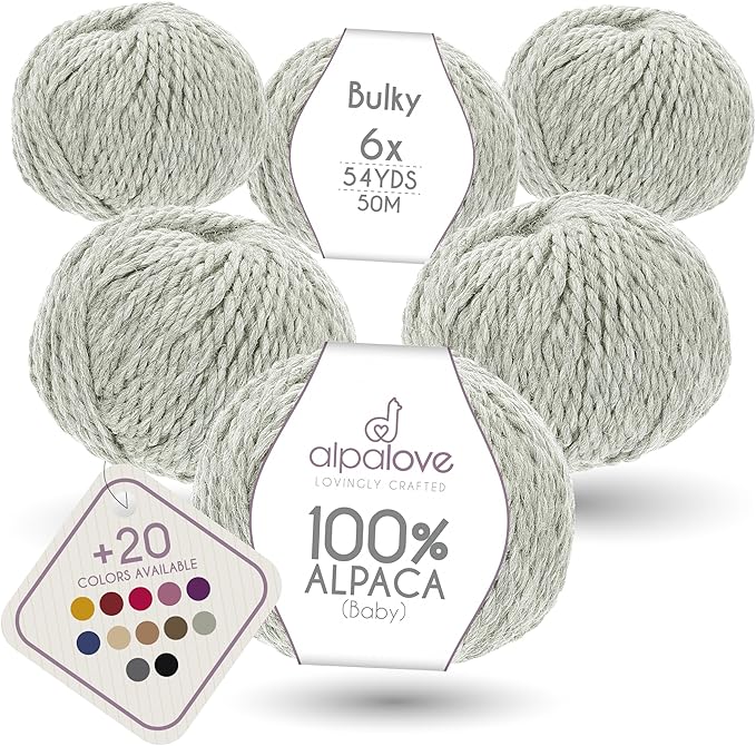 Bulky Set (6 x 1.75 oz) Super Soft Baby Alpaca Knitting Yarn Silver Gray 328 Yards