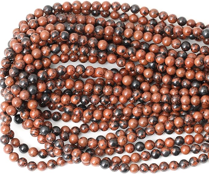 cheavian 60pcs 6mm natural mahogany obsidian stone round loose beads for jewelry making 1 strand 15"