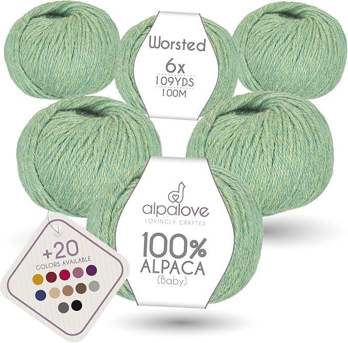 Worsted Set (6 x 1.75 oz) Super Soft Baby Alpaca Knitting Yarn Linden Blossom 656 Yards