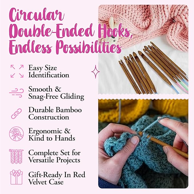 KnitPal 16-inch (40cm) Circular Crochet Hooks Double Ended Tunisian Crochet Hooks Set with Cable for Afghan Crocheting in the Round - 6 US Sizes: J/6mm, K/6.5mm, L/8mm, M/9mm, N/10mm, O/12mm