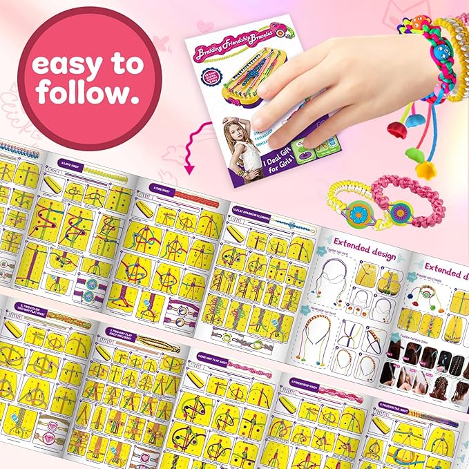 suu66 friendship bracelet making kit for kids girls 6-12 years old - diy craft kit for bracelets, headbands, keychains, creative birthday gifts (yellow)