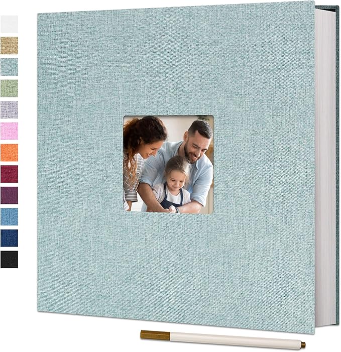 Vienrose Large Photo Album Self Adhesive for 4x6 8x10 10x12 Pictures Linen Scrapbook Album DIY 40 Blank Pages with A Metallic Pen