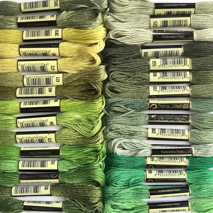 30 Gradient Color Embroidery Cross Stitch Threads Cotton Embroidery Floss, Friendship Bracelets Floss for Halloween Knitting, Cross Stitch Project (Green Series)