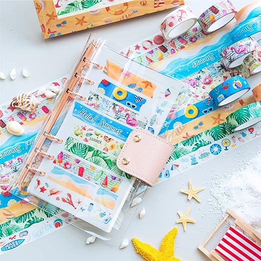 YUBBAEX 10 Rolls Four Seasons Washi Tape Set Beach Ice Cream Masking Decorative Tapes (Summer)