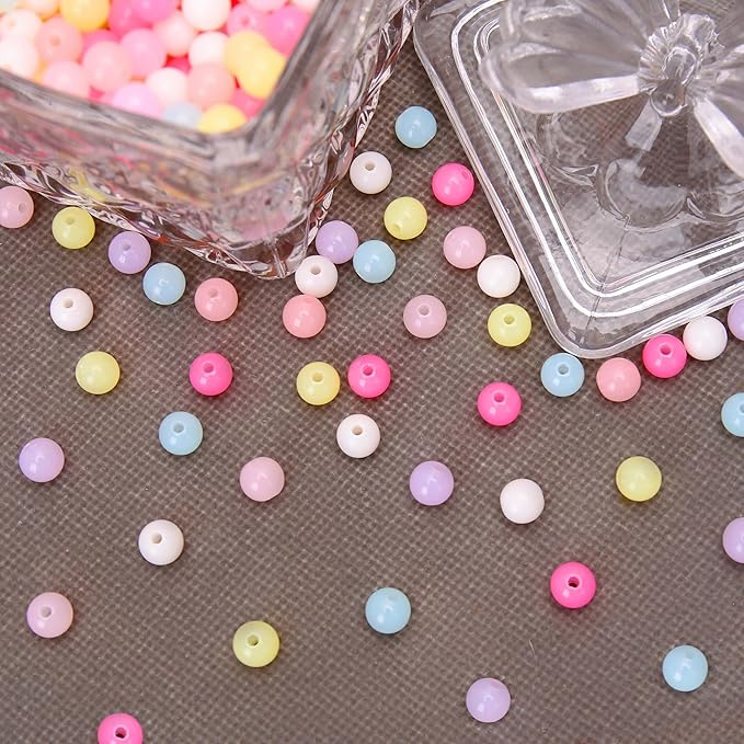 bonny boxx 1000pcs 6mm jelly light mix colors round beads, smooth transparent acrylic balls, plastic resin gumball bubblegum chunky beads for necklace & bracelet making, crafting supplies