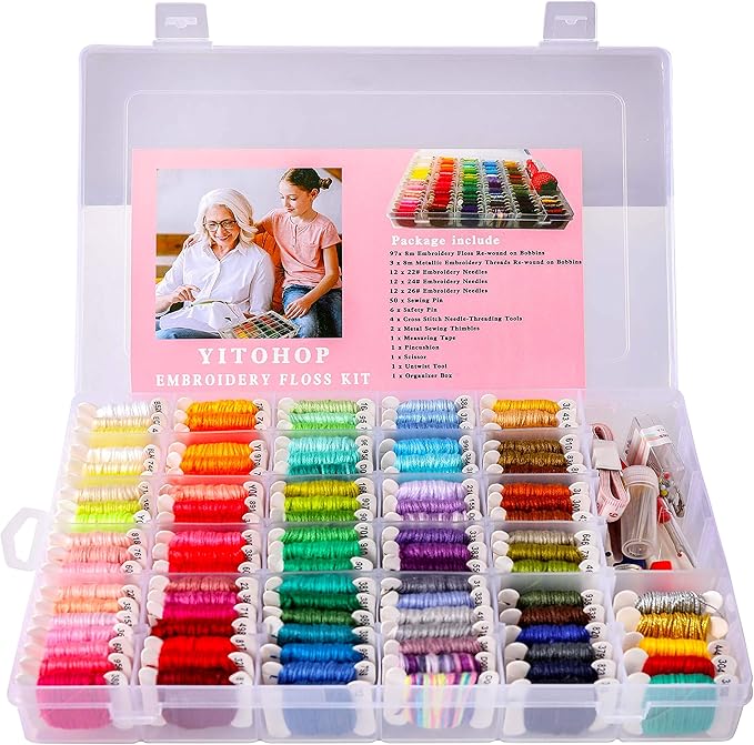 200pcs+ Embroidery Floss kit, Friendship Bracelet String Kit with Organizer Box-Included 100pcs Friendship Bracelet Floss Thread,Cross Stitch Kits Xmas Gifts