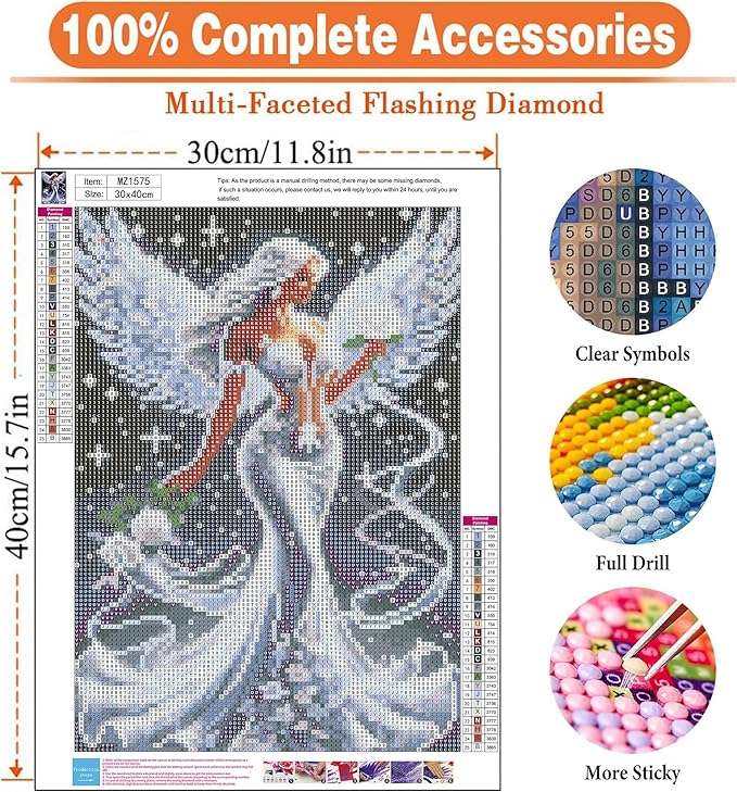 igoodom Diamond Art Kits for Adults, Angel Diamond Painting Kit, Full Drill Round Fairy Diamond Art Kits, DIY Gem Art and Crafts for Home Wall Decor Gift 12x16inch