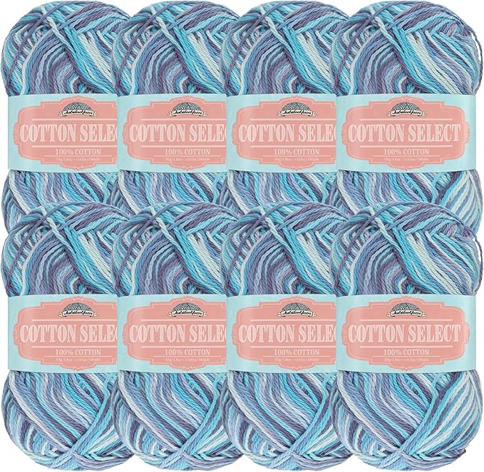 JubileeYarn Cotton Select Yarn - 50g/Skein Sport Weight - Tidal Wave - 8 Skeins