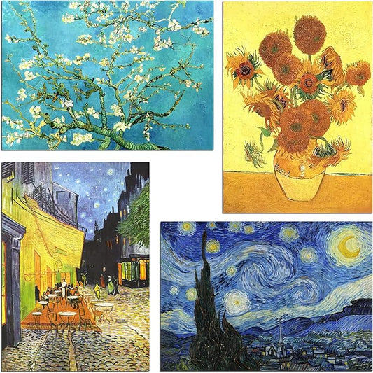 Muzagroo Art Van Gogh Diamond Painting Kits for Adults, DIY 5D Diamond Art Kits for Beginners, Starry Night Arts and Sunflower Crafts Diamond Art for Living Room, Kids Room 4 PCS Wall Art