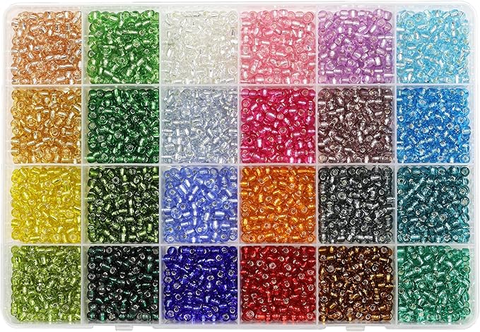 4mm Silver Lined Glass Seed Beads Kit - 3960pcs with Storage Box, 24 Vibrant Colors (165pcs/Color), Ideal for Jewelry Making, Bracelets & DIY Crafts