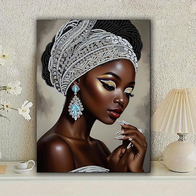 African woman 5D Diy diamond art kits for adults,Partial diamond painting kit for beginners,Special shaped diamond art,sparkling gem art,Diamond Mosaic embroidery,living room decor,11.81x15.7inch