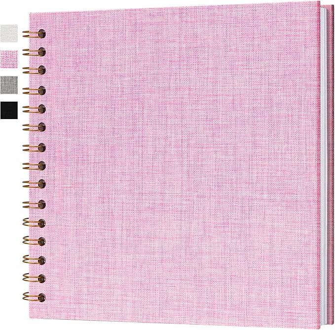 8x8 Inch Scrapbook DIY Photo Album Linen Cover Hardcover White Pages 20 Sheets Small Scrap Memory Book Pink