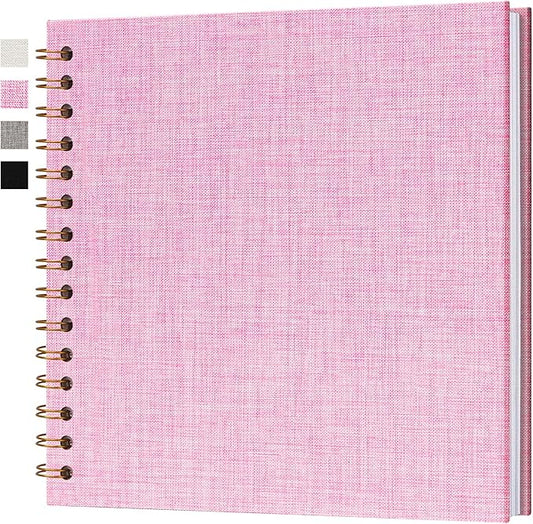 8x8 Inch Scrapbook DIY Photo Album Linen Cover Hardcover White Pages 20 Sheets Small Scrap Memory Book Pink