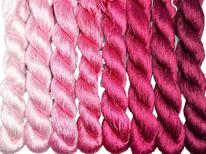 100% Nature Mulberry Handmade Embroidery Silk Thread Woven Jewelry Accessory Artificial Flowers Cross Stitch Floss DIY Sewing Kits 8 Gradient Colors 22m Each (9)