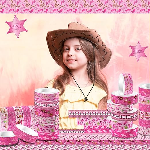 Cowgirl Western Washi Tape Set, 12 Rolls, Wild West Theme Decorative Masking Tape for Scrapbook, Party Supplies