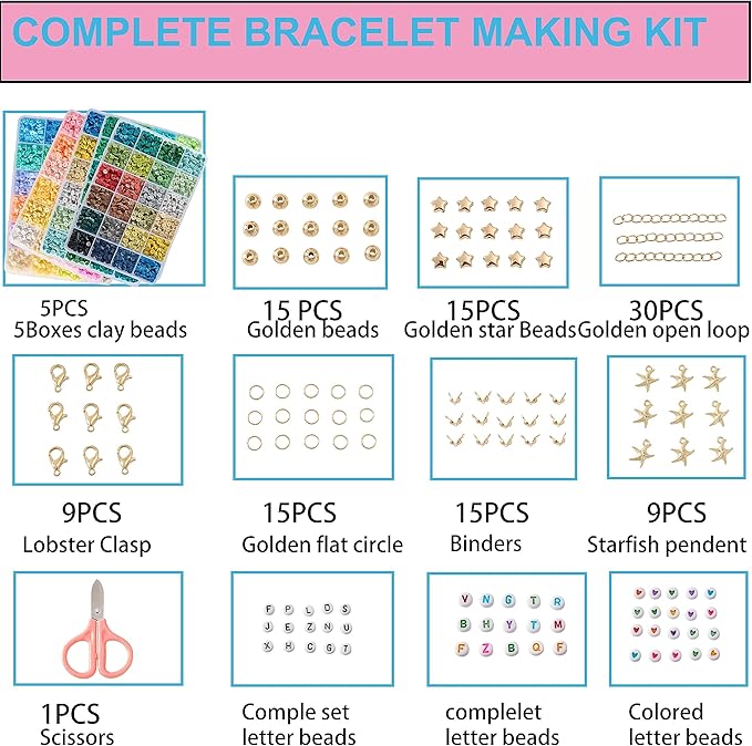 XMZCOLA Clay Beads Charm Bracelet Making kit, 12800pcs Pcs 96 Colors 6mm Flat Spacer HEI shi Beads Kits, Crafts Gifts Set for 2026 Christmas Gifts
