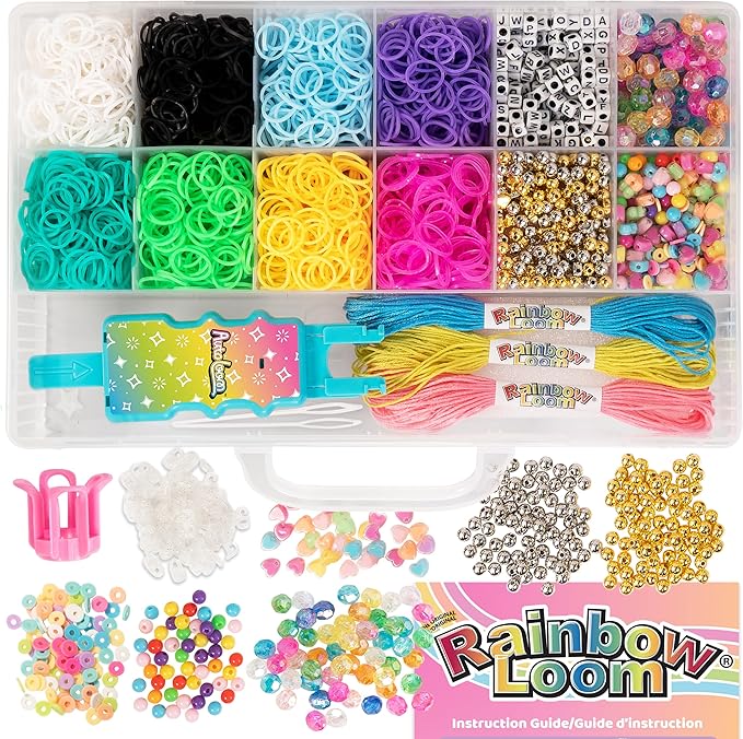 Rainbow Loom: 2,400 Bands & 1,000 Beads AutoLoom Rainbow Bliss Kit with AutoLoom & Finger Loom – DIY Braid & Bead Bracelet Jewelry Making Set for Kids 7+