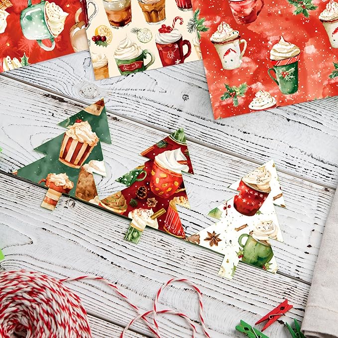 Christmas Pattern Scrapbook Paper, 6 Inch Card Production Supplies, 24 Sheets Single Sided Acid-Free Cardstock Greeting Card, Handmade Gift Journaling Craft Kits (K-style)