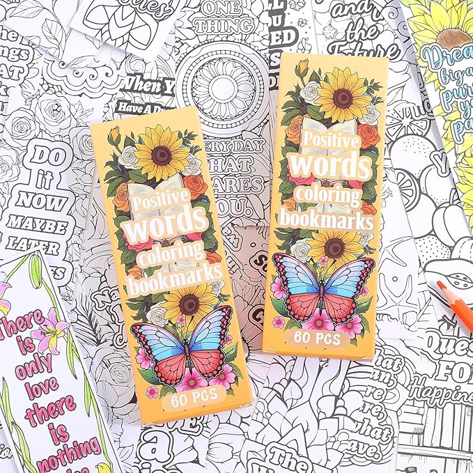 60 PCS Inspirational Quotes Coloring Bookmarks, DIY Coloring Book Markers Motivational Reading Page Holder for Students, Color Your Own Bookmark for Class Gifts, Kids, Adults, Teachers, Book Lovers