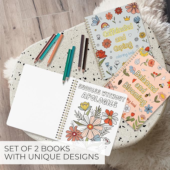 Beautiful Adult Coloring Book Set of 2 for Relaxation - Sassy Motivational and Funny Color Books - The Perfect Stress-Relieving Gift for Women