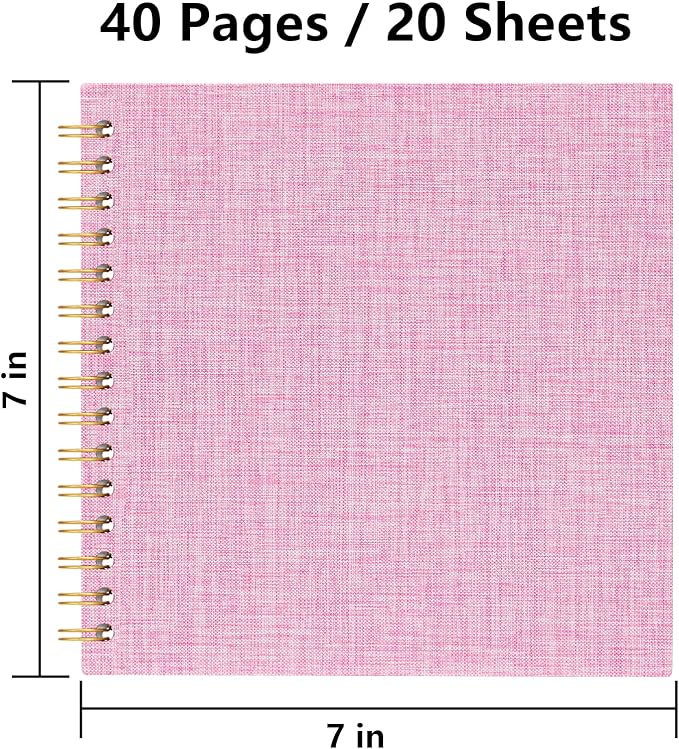7x7 Inch Scrapbook DIY Photo Album Linen Cover Hardcover White Pages 20 Sheets Small Scrap Memory Book Pink