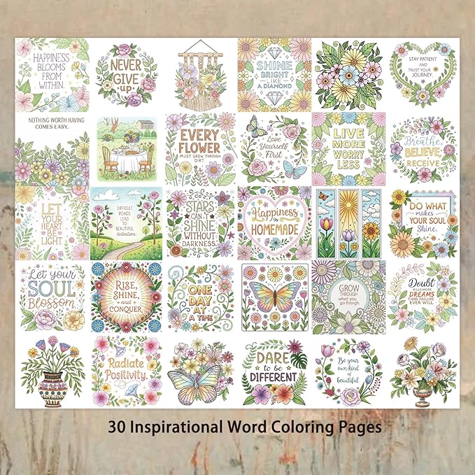 ZHIJIANHZ Inspirational Quotes Adult Coloring Book with Uplifting Sayings and Affirmations, 30 Pages for Mindfulness and Stress Relief, 6.7x6.7 Inch Motivating Gifts for Women and Men